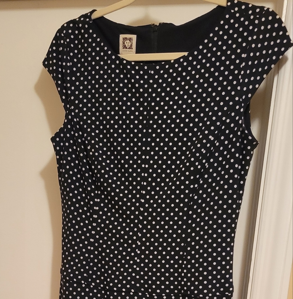 Anne Klein Womens Black White Sleeveless Polka Dot Dress Size 8